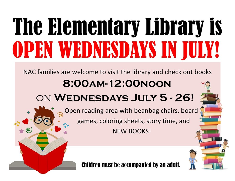 Elementary library open Wednesdays in July