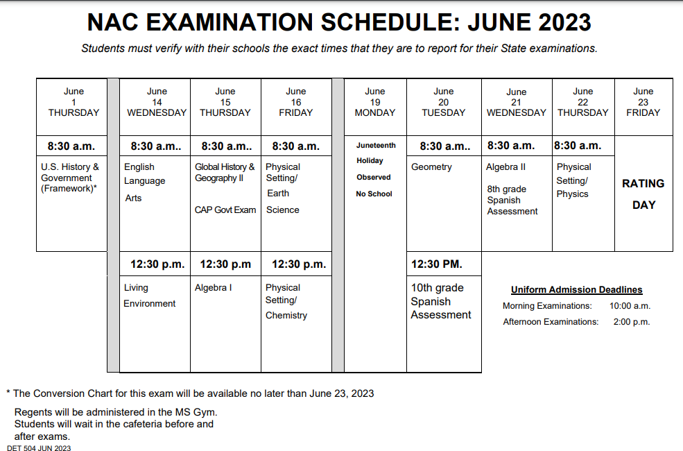 June 2023 Exam Schedule